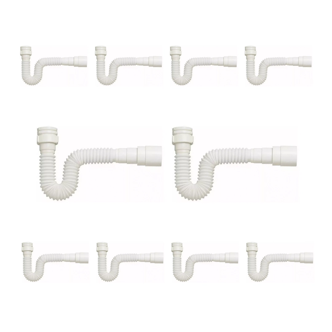 Kit 10 Sifão Sanfonado Branco Cozinha Pia Banheiro Tanque