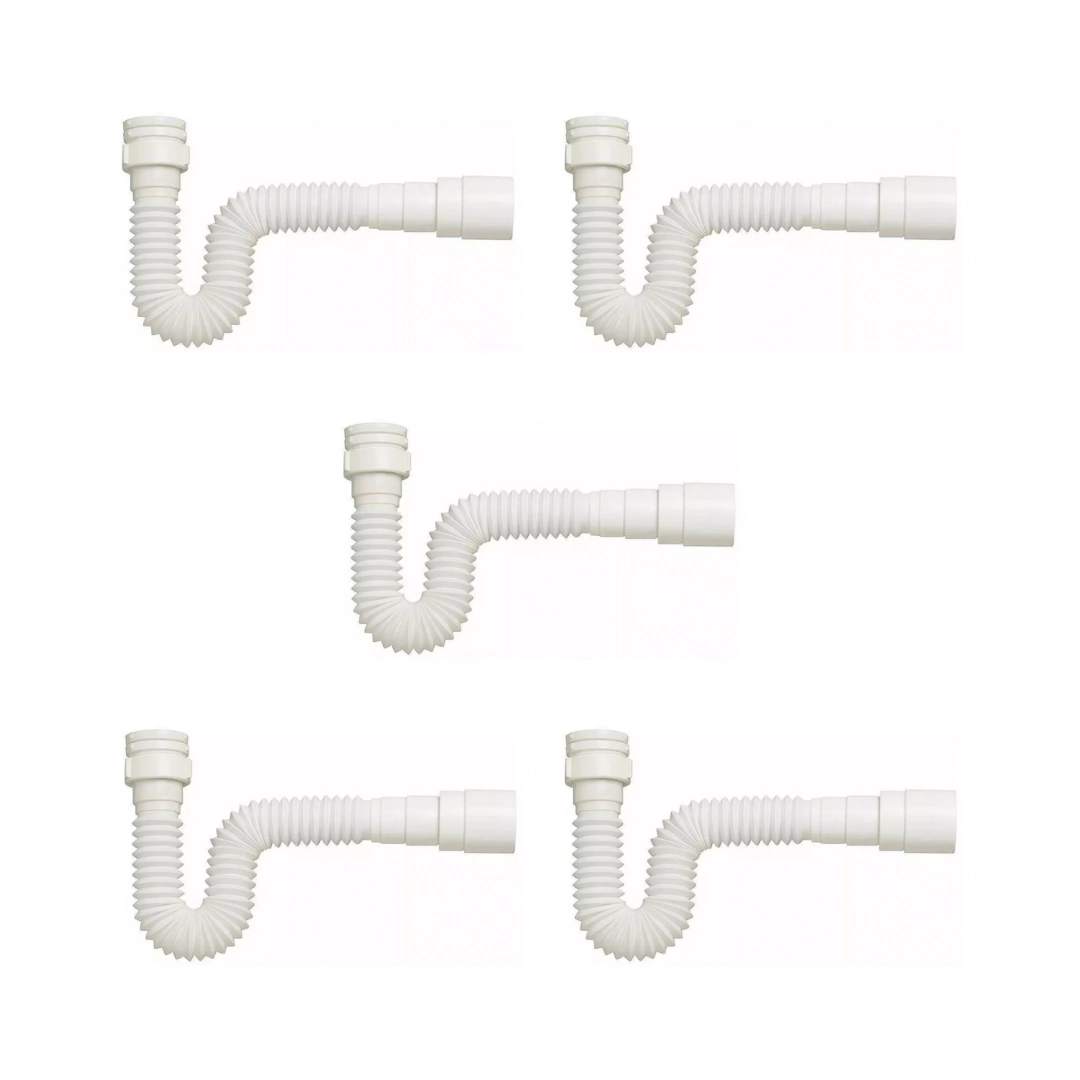 Kit 5 Sifão Sanfonado Branco Cozinha Pia Banheiro Tanque