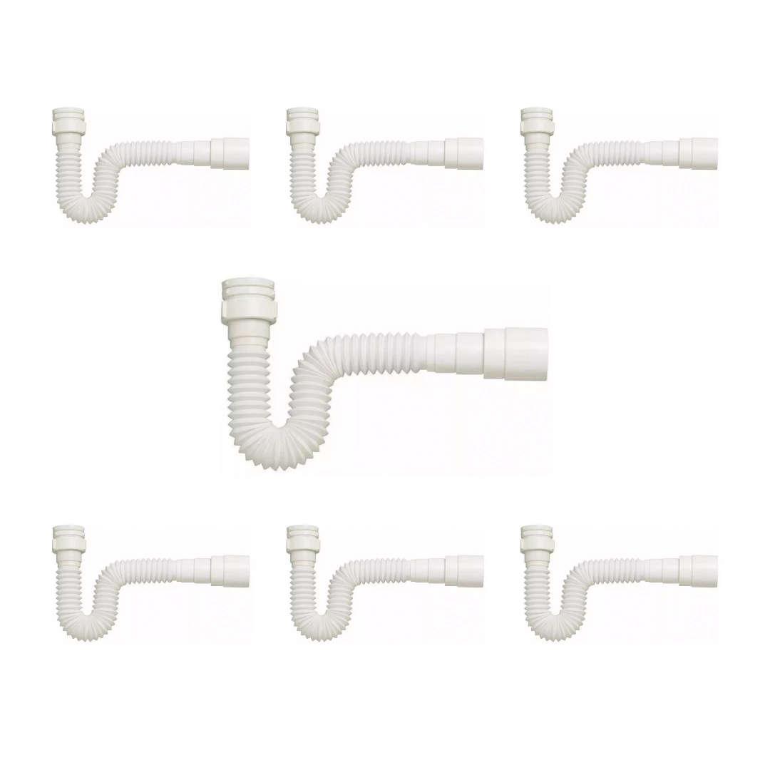 Kit 7 Sifão Sanfonado Branco Cozinha Pia Banheiro Tanque
