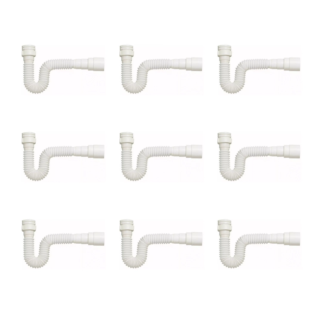 Kit 9 Sifão Sanfonado Branco Cozinha Pia Banheiro Tanque