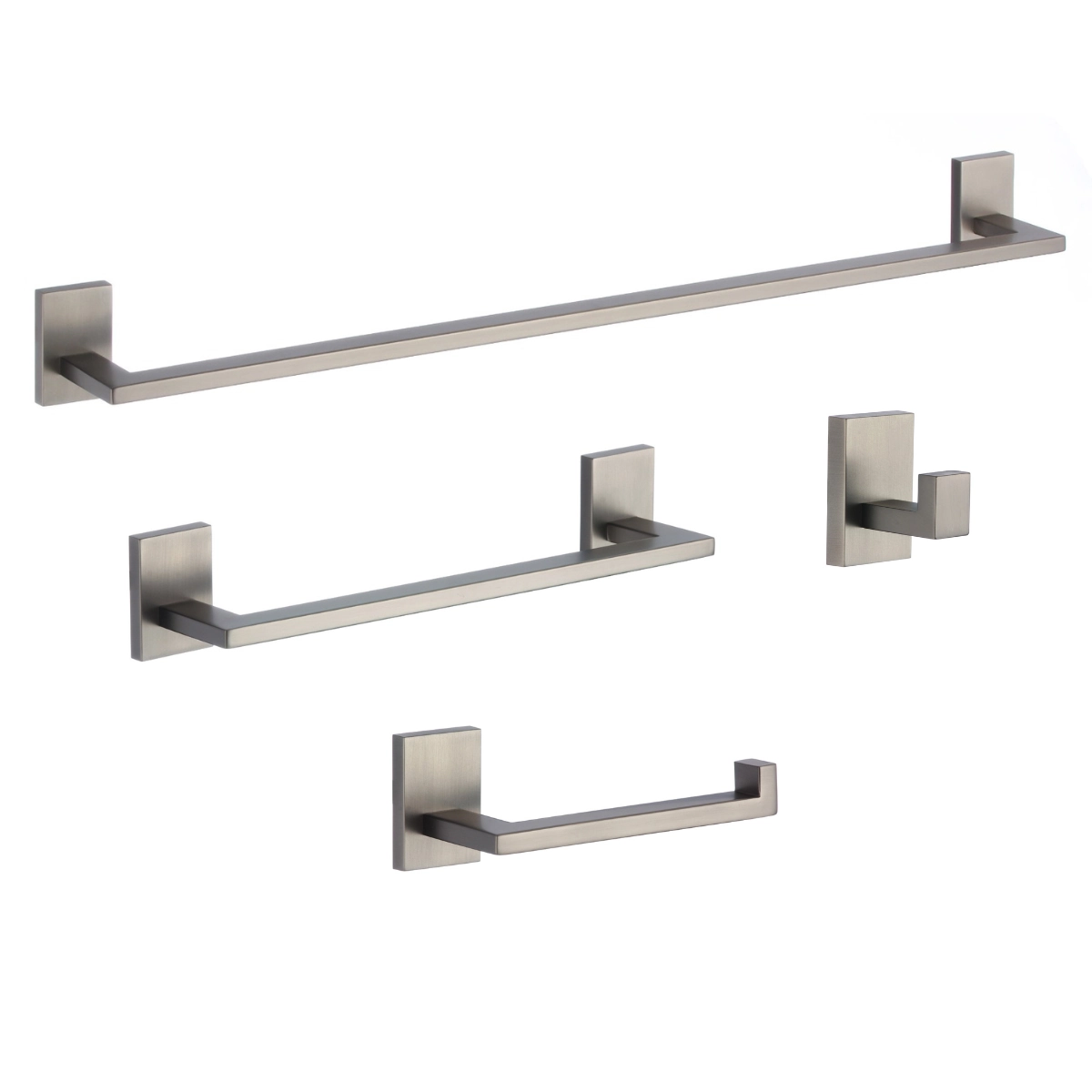 Kit Acessórios 4 Peças Aço Inox Cinza Grafite Conjunto De Banheiro Lavatório Metal Premium PMX