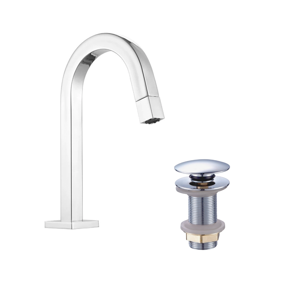 Kit Torneira Lavatório Banheiro Lavabo Quadrada 1/4v bica média baixa + Válvula click 7/8 Inox Cromado Metal Premium PMX