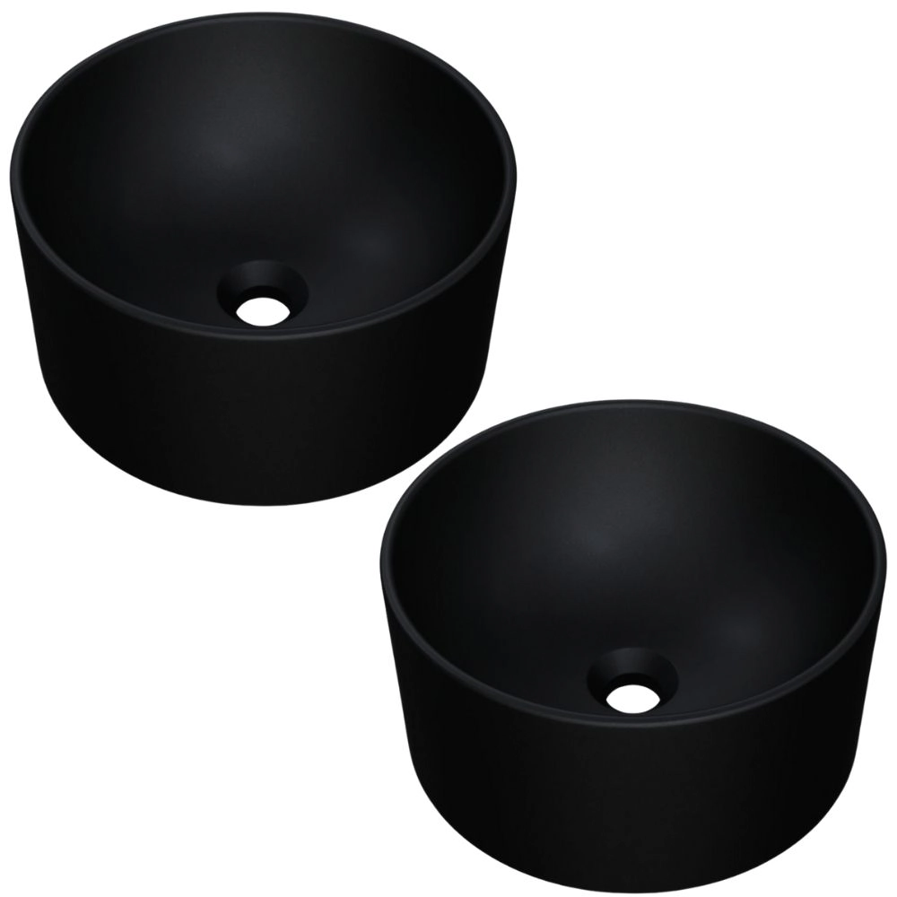 Kit 02 Cubas De Apoio Redonda Para Banheiro Lavabo C01 Bl30w Preto Matte Fosca - Lyam