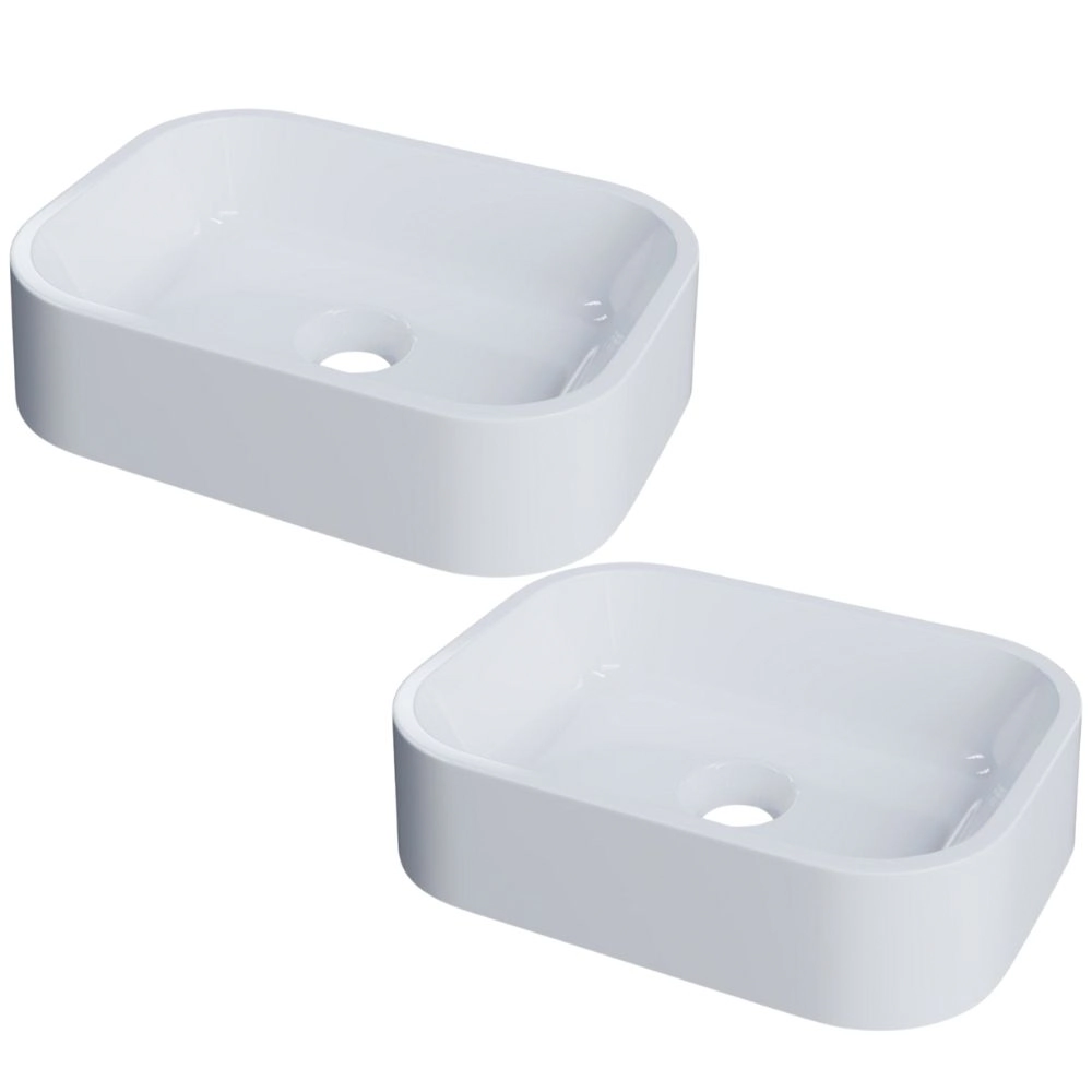 Kit 02 Cubas De Apoio Retangular Para Banheiro Lavabo C01 Br37w Branco - Lyam