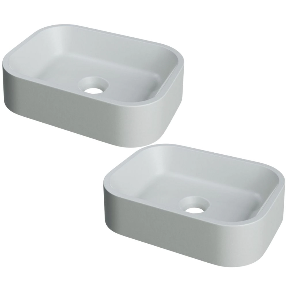 Kit 02 Cubas De Apoio Retangular Para Banheiro Lavabo C01 Br37w Cinza Matte Fosca - Lyam