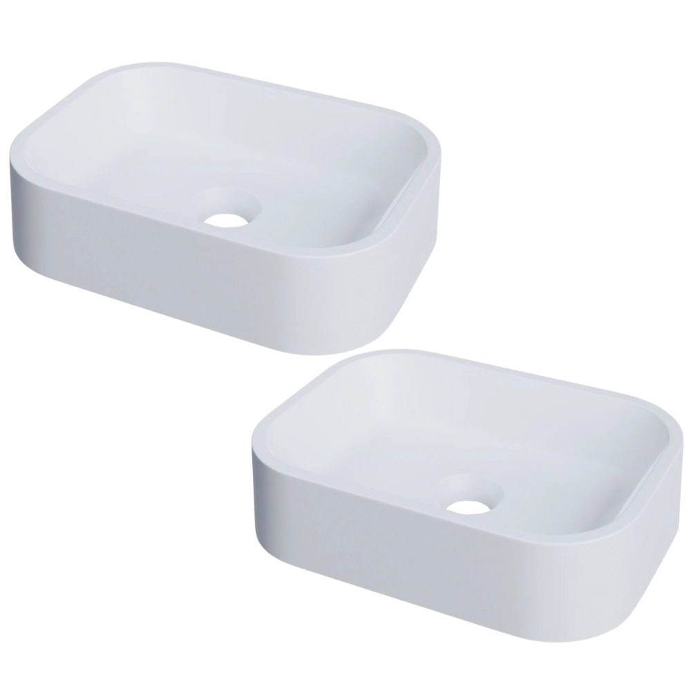 Kit 02 Cubas De Apoio Retangular Para Banheiro Lavabo C01 Br37w Branca Matte Fosca - Lyam