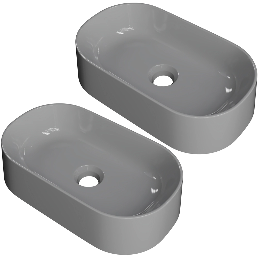 Kit 02 Cubas De Apoio Oval Para Banheiro Lavabo Laila C01 O42w Cinza - Lyam