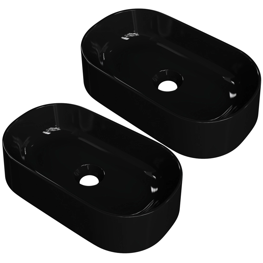 Kit 02 Cubas De Apoio Oval Para Banheiro Lavabo Laila C01 O42w Preto - Lyam