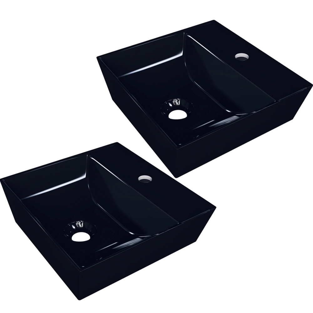 Kit 02 Cubas De Apoio Angular Quadrada Para Banheiro Lavabo Volcano C01 Aq33w Preto - Lyam