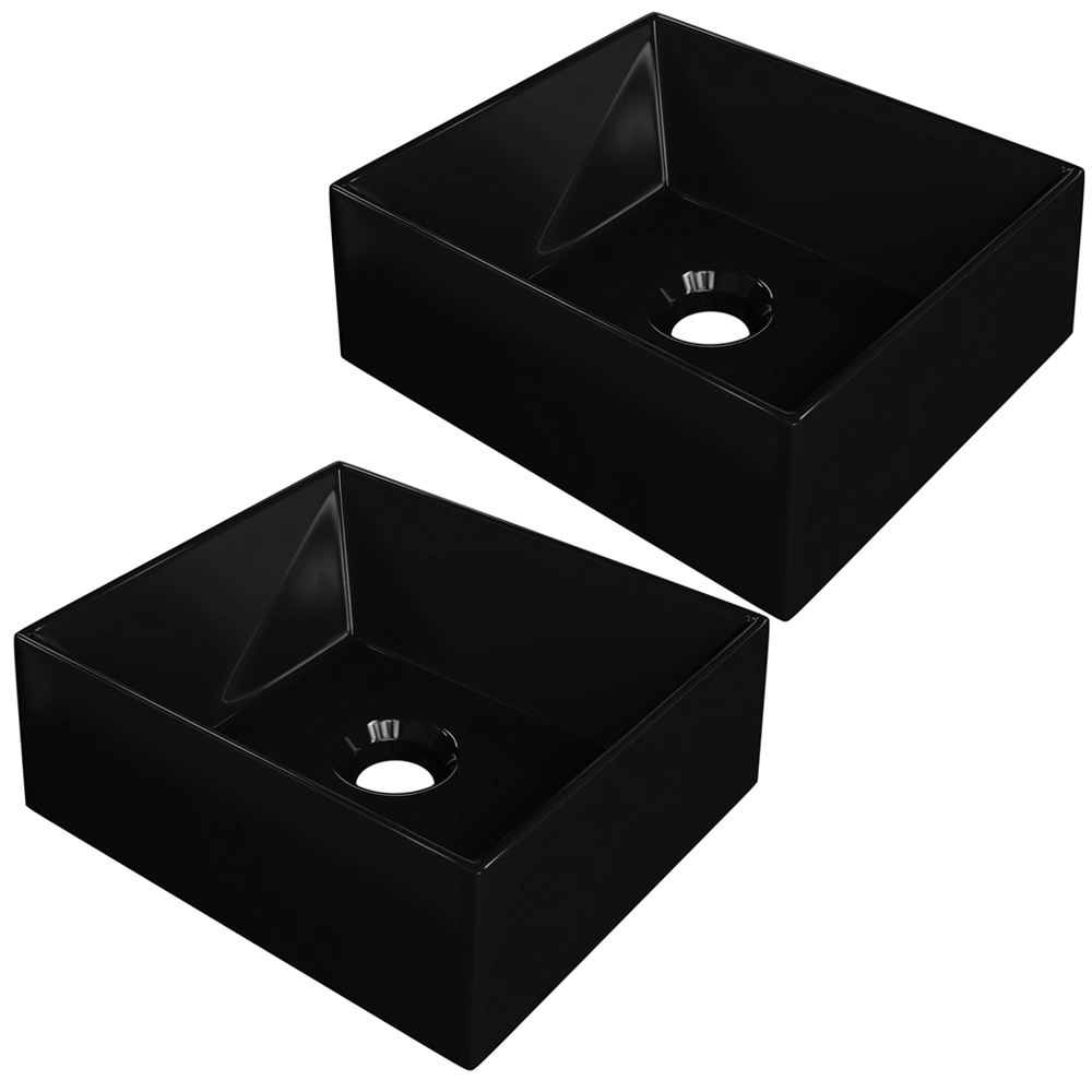 Kit 02 Cubas De Apoio Retangular Para Banheiro Lavabo C01 Rt30w Preto - Lyam