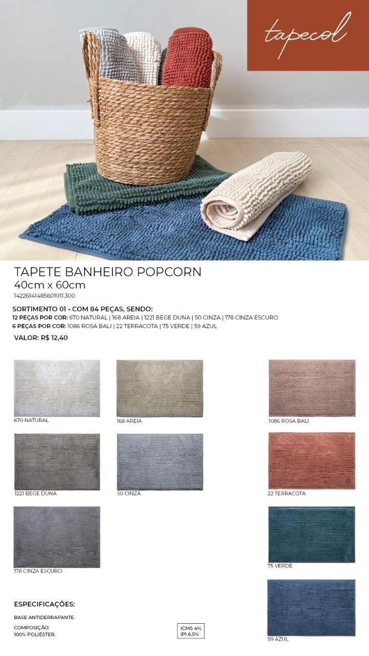 Tapete Popcorn Sortimento 1 40x60cm 1011 300 Bella Janela