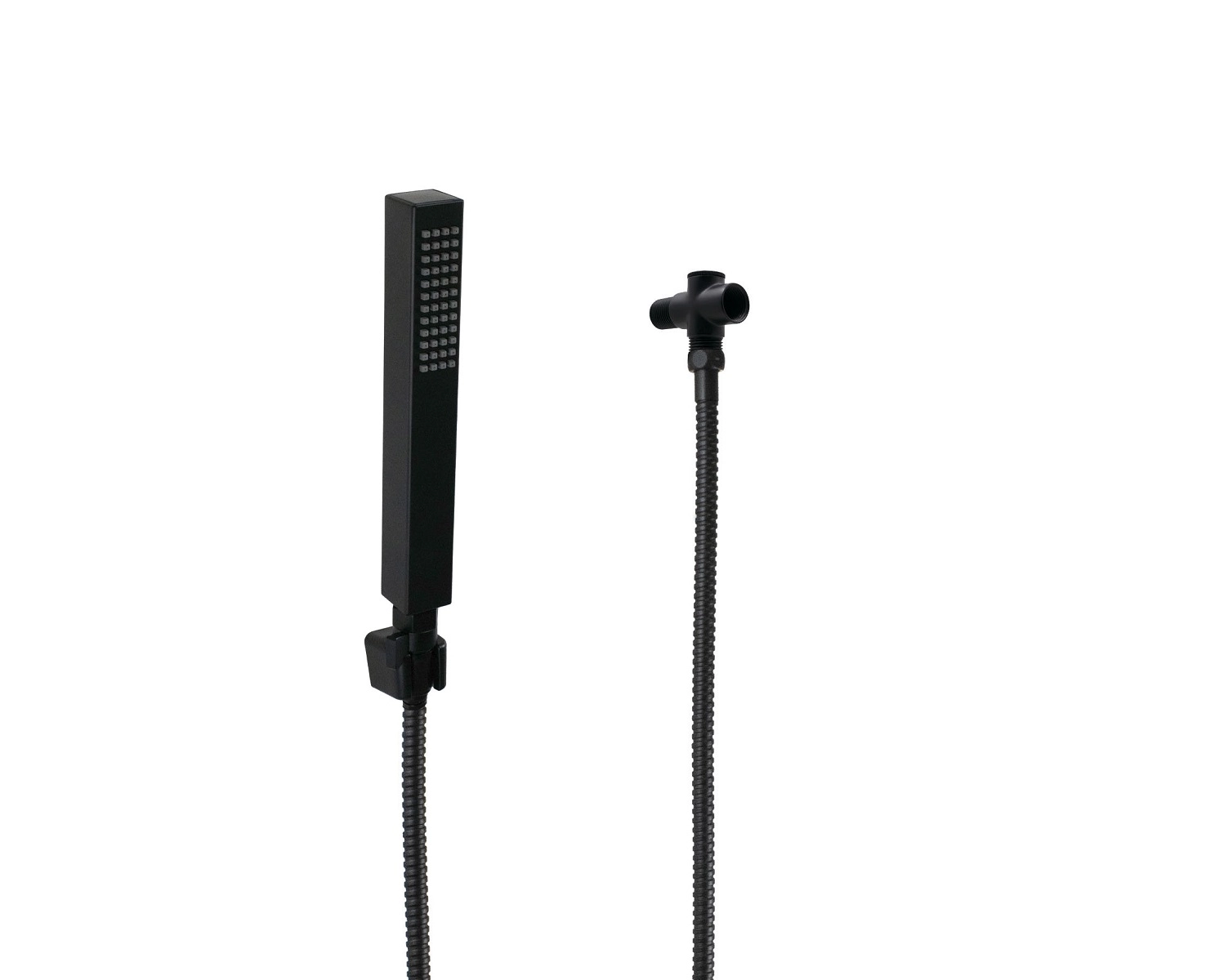 Duchinha Manual Em Abs Retangular Preto Fosco Com Trava E Mangueira De 180 Cm E Desviador Redondo De Parede