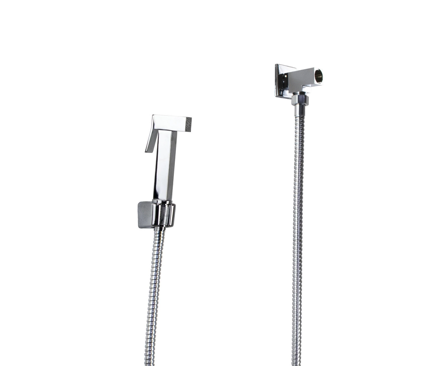 Chuveirinho De Mão Em Metal Quadrado Com Desviador E Mangueira Flexível 180 Cm