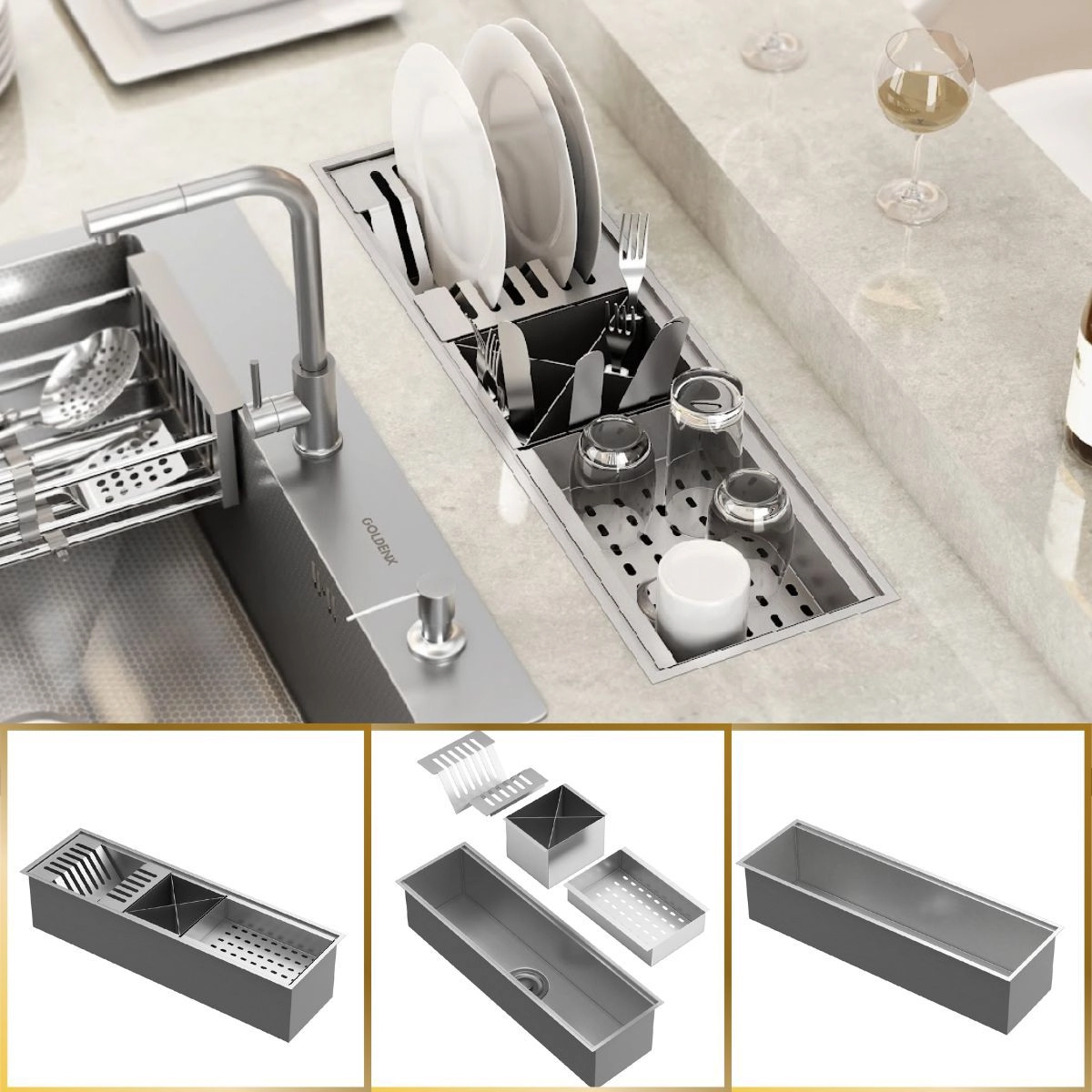 Calha Canal Organizador Escorredor Gourmet Inox 60cm Goldenx