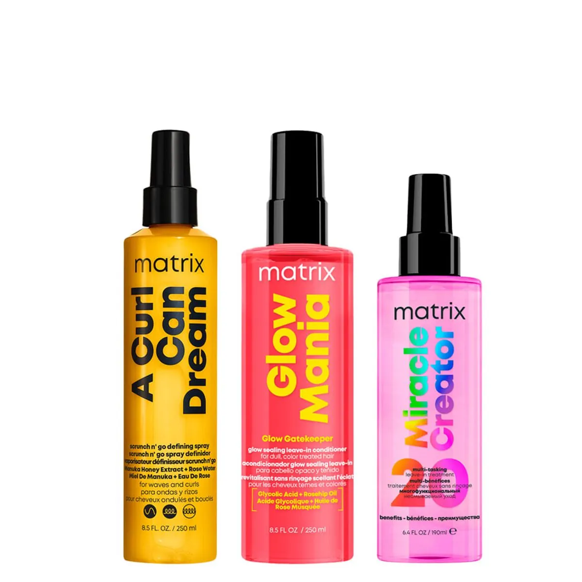 Kit Matrix Miracle Creator Leave-In 195ml+glow Mania Leave-In 250ml+a Curl Can Dream Modelador 250ml