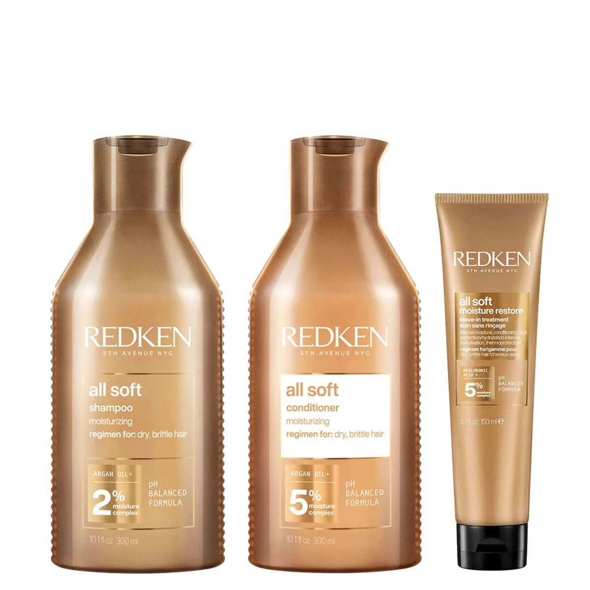 Kit Redken All Soft Condicionador 300ml + Shampoo 300ml + Leave-In 150ml