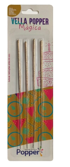 Vela Magica Prata Chama Dourada 15cm C/4un Popper