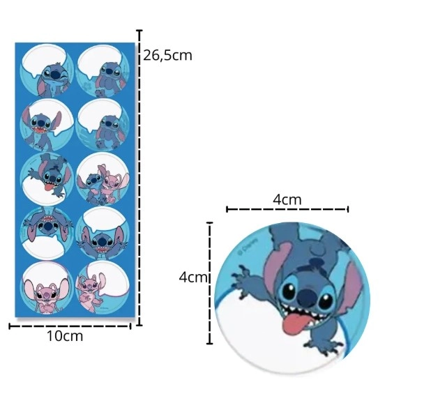 Adesivo Redondo Stitch P/presente C/10un Cromus