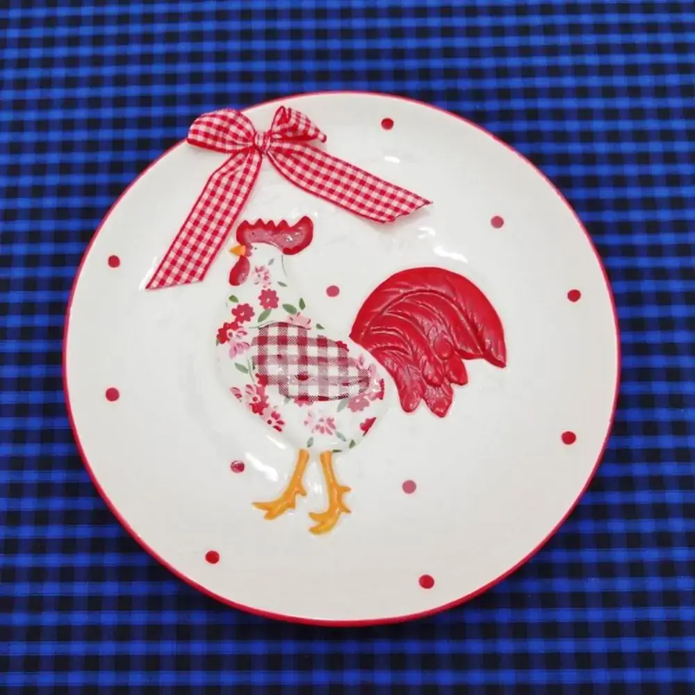 Prato Ceramica Cromus Galo Floral Vermelho