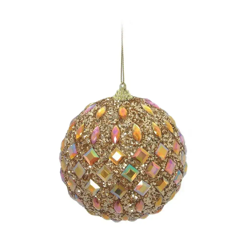 Bola Natal Cromus Dourada/pedras 10cm C/6