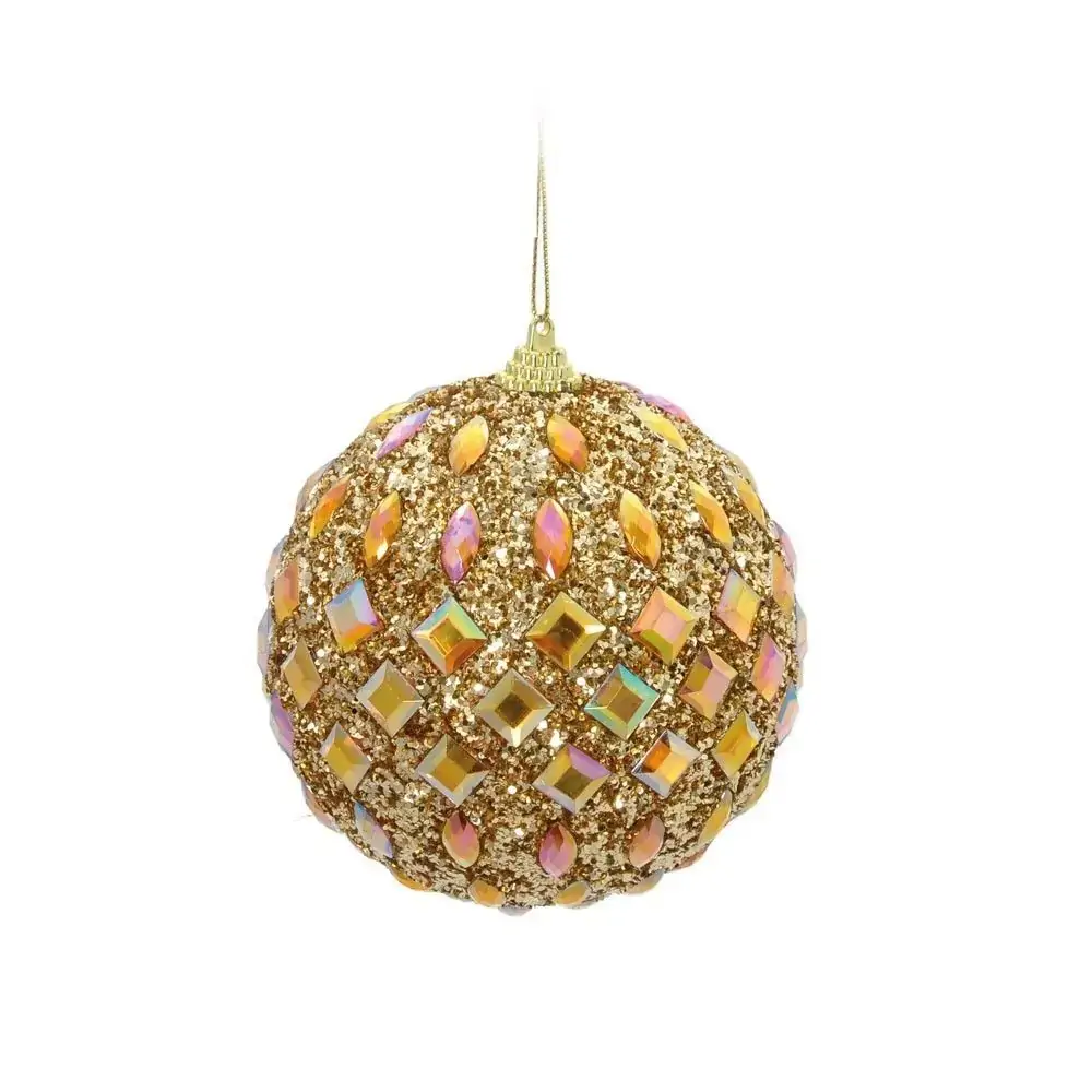 Bola Natal Cromus Dourada/pedras 8cm C/6