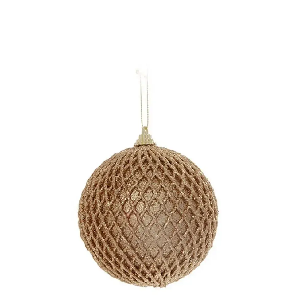 Bola Natal Cromus Quadriculada Ouro 8cm C/6
