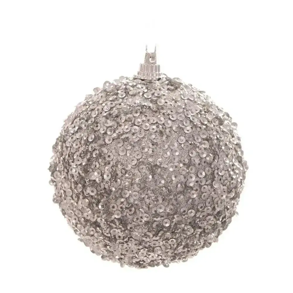 Bola Natal Cromus Prata 10cm C/6unidade Lantejoulas