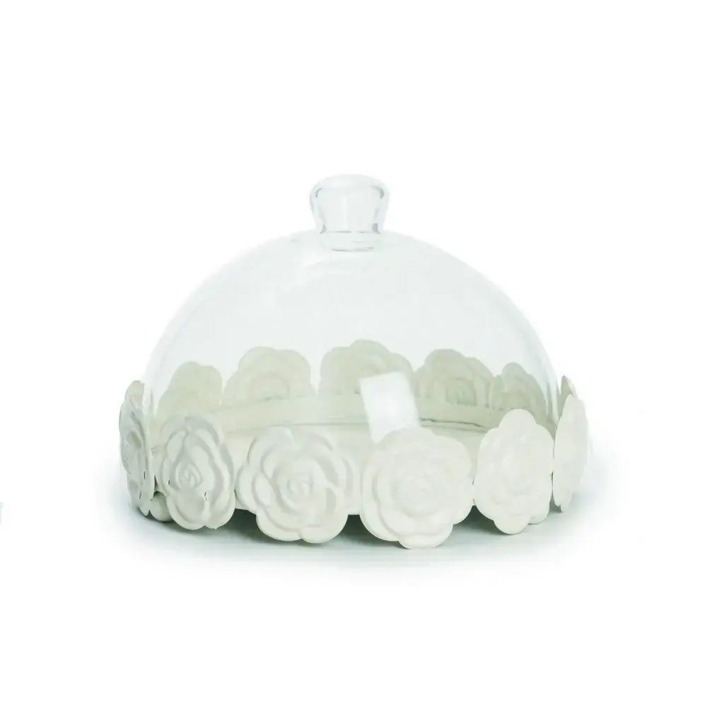 Cake Suporte C/cupula Gd Cromus Branco Borda Rosas