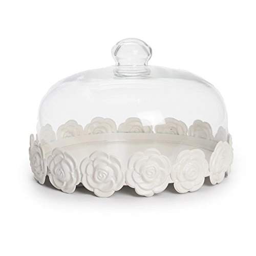 Cake Suporte C/cupula Gd Cromus Branco Borda Rosas