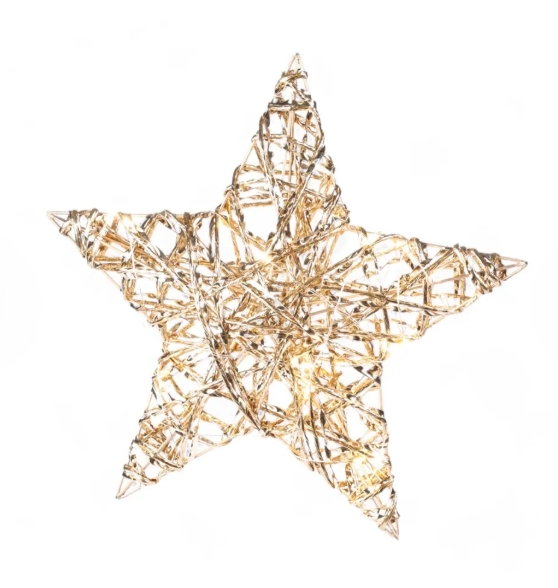 Enf Estrela Vazada Led Glitter Dourada 40cm Cromus