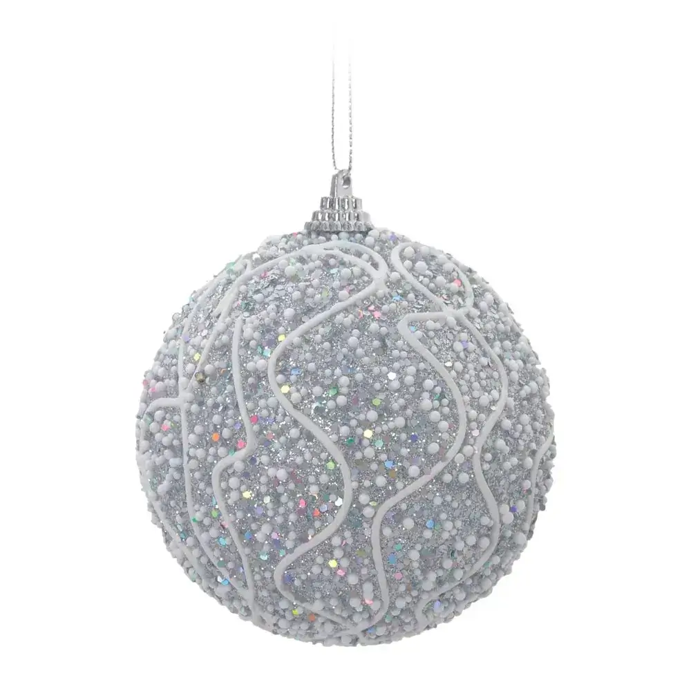 Bola Natal Cromus Prata Ondas 10cm C/6