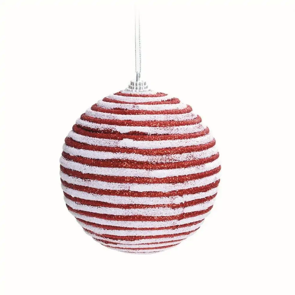 Bola Natal Cromus Espiral Verm/bco 10cm C/4