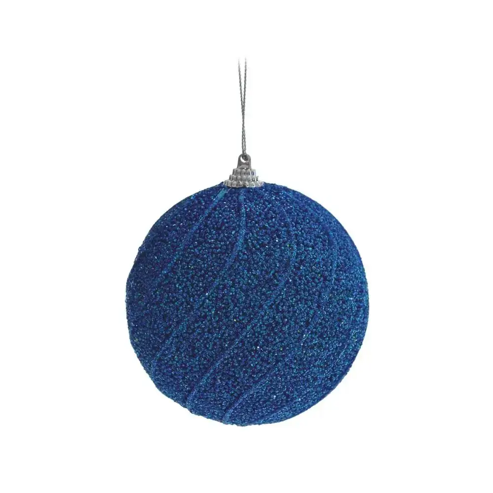 Bola Natal Cromus 10cm Gliter C/listras Azul