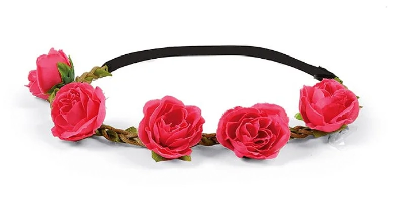 Acessorio Tiara C/elastico Floral Rosa C
