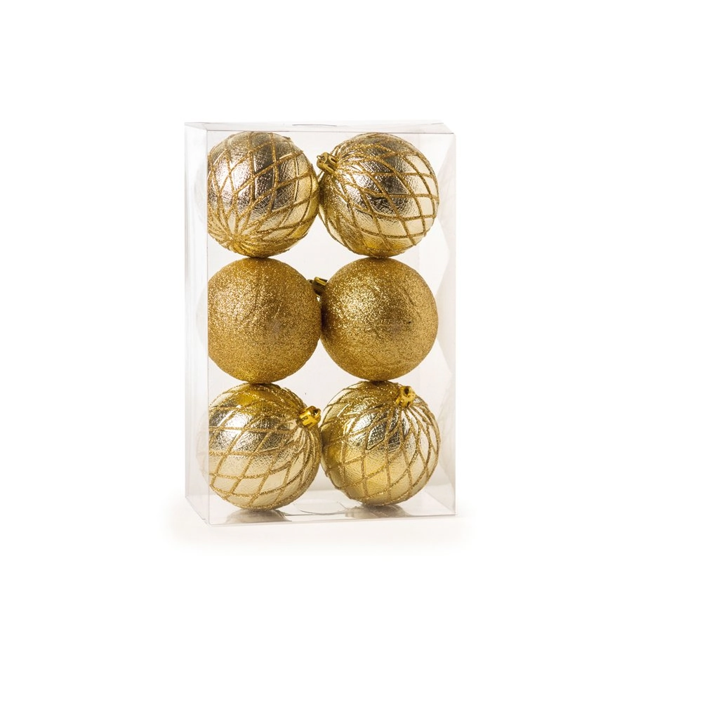 Jg.c/6 Bolas Natal Cromus Losango 8cm Ouro