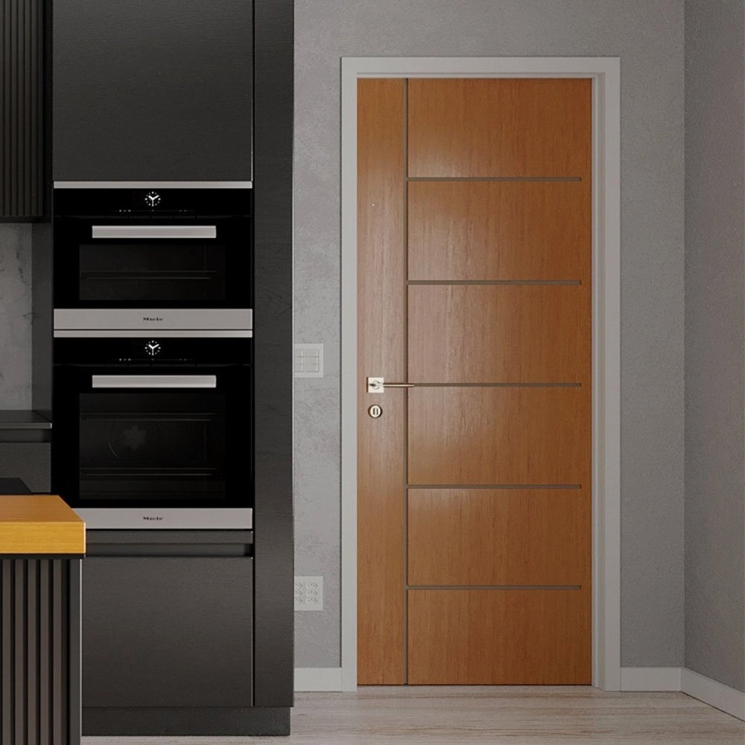 Folha De Porta De Madeira 210x90cm Espessura 3,5cm Mmc Eucaplac Frisada Elegance Eucatex Nogal Mel