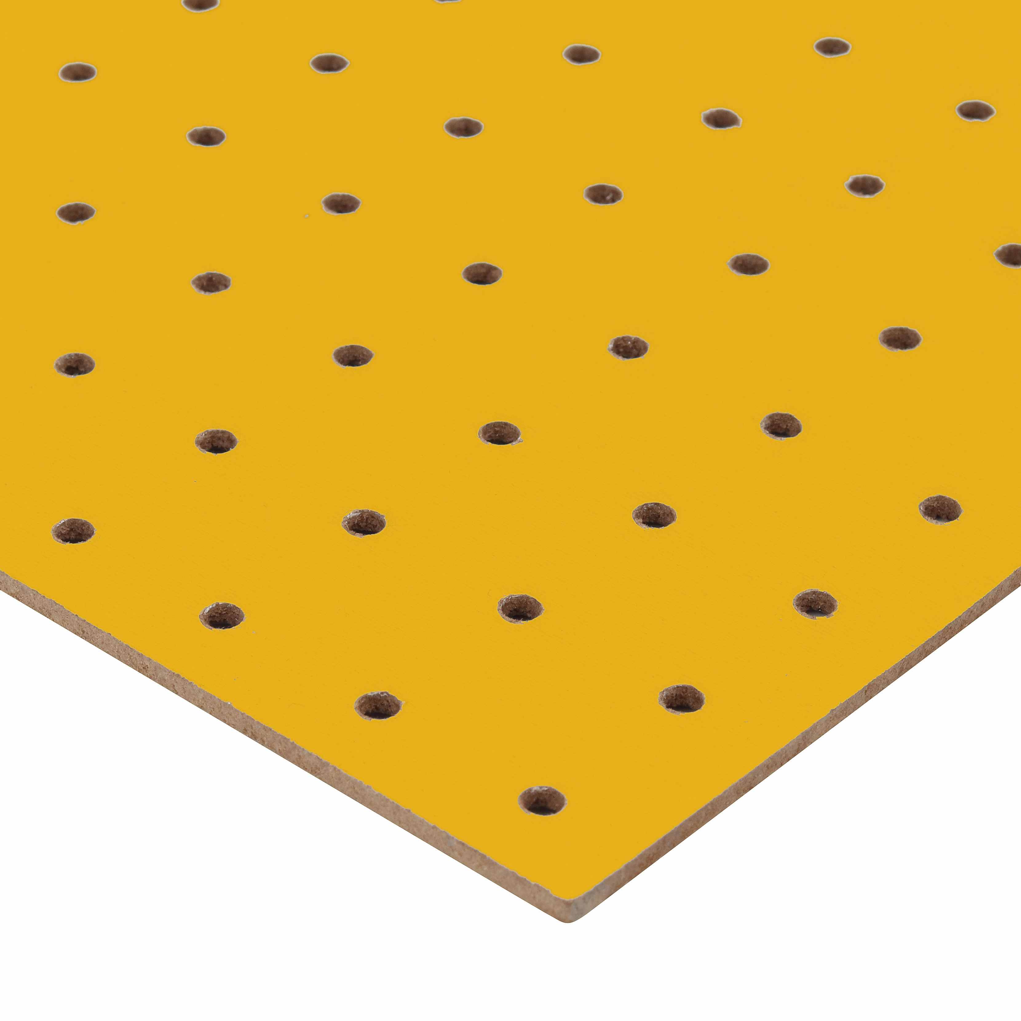 Painel de Madeira Perfurado HDF para Revestimento 3mm Amarelo Gema 61x122cm Eucatex