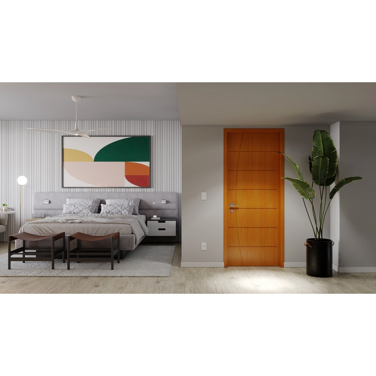 Porta De Madeira 210x92cm Mso Eucaplac Frisada Tivoli Eucatex Nogal Mel