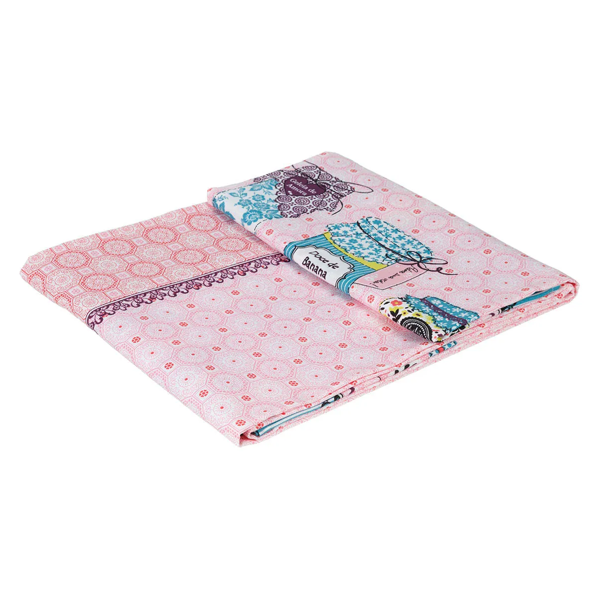 Toalha de Mesa Quadrada 100% Algodão 140x140cm Karsten S.A. Cada Dia Jelly Rosa e Verde