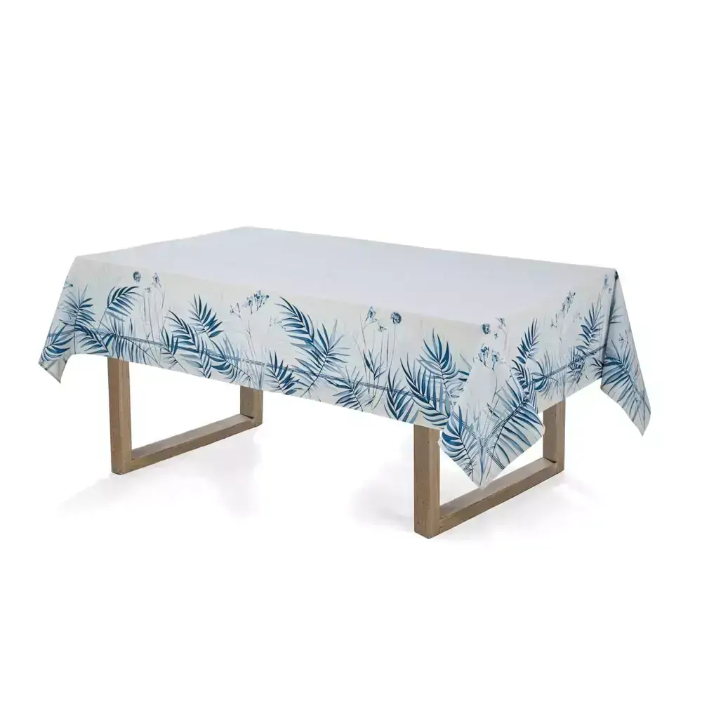 Toalha de Mesa Retangular Zaida 160x270cm 8 lugares Karsten Branco e Azul