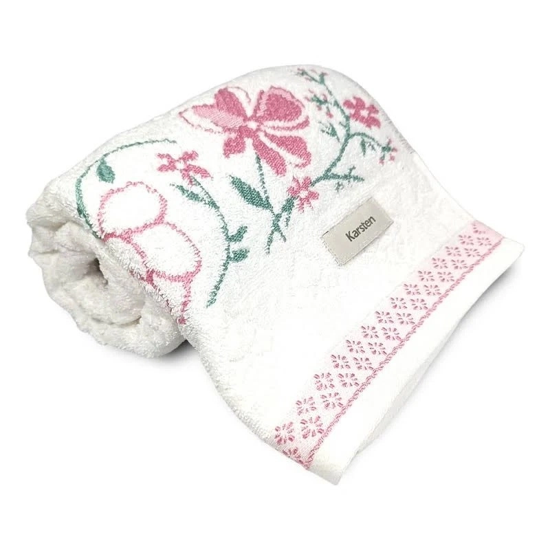 Toalha Banho Yuna Branco Rosa 70x135cm 3882528 Karsten