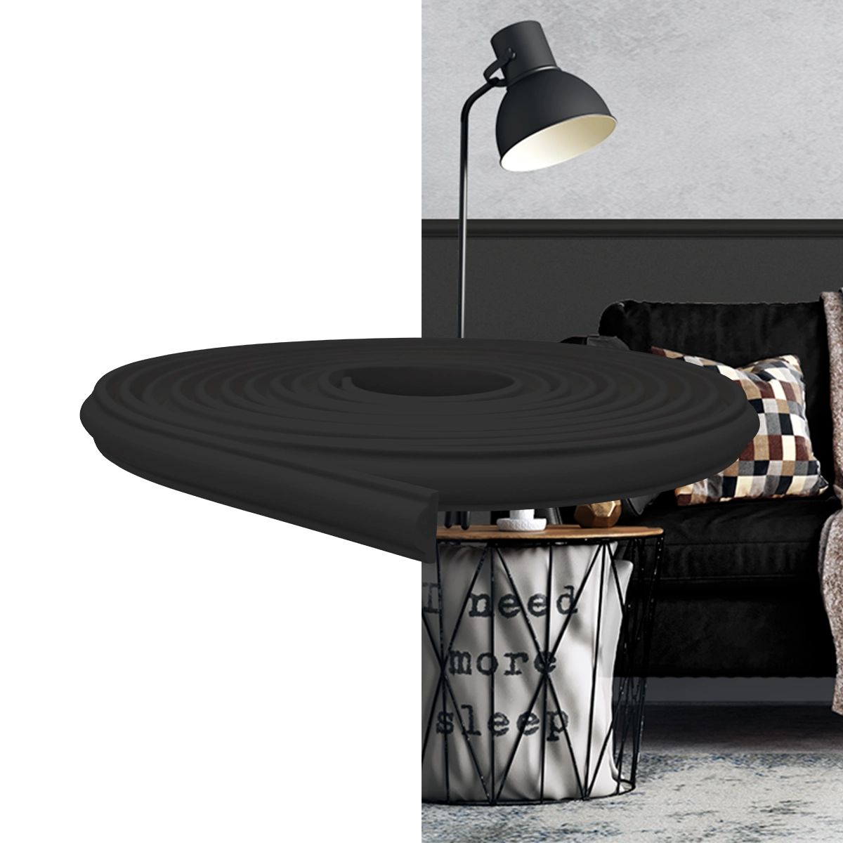 Rodameio Boiserie Eva Autocolante 2,3cm Preto 10 Metros Meurodapé