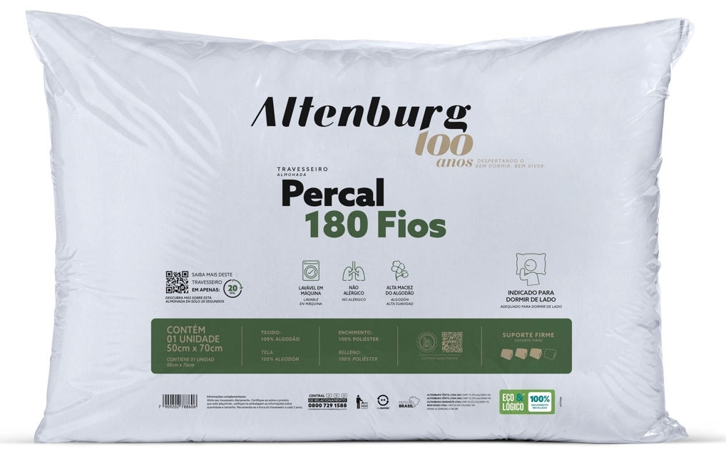Travesseiro Altenburg 0,50x070 180 Fios 100 Anos Branco