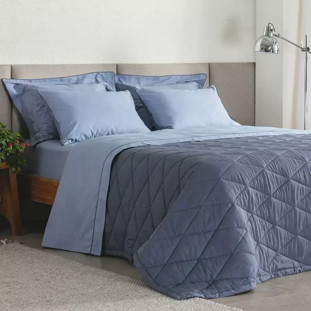 Jogo de Cama Queen Percal 180 Fios Buddemeyer Basic Percalle 100% Algodão Penteado Azul 4 peças