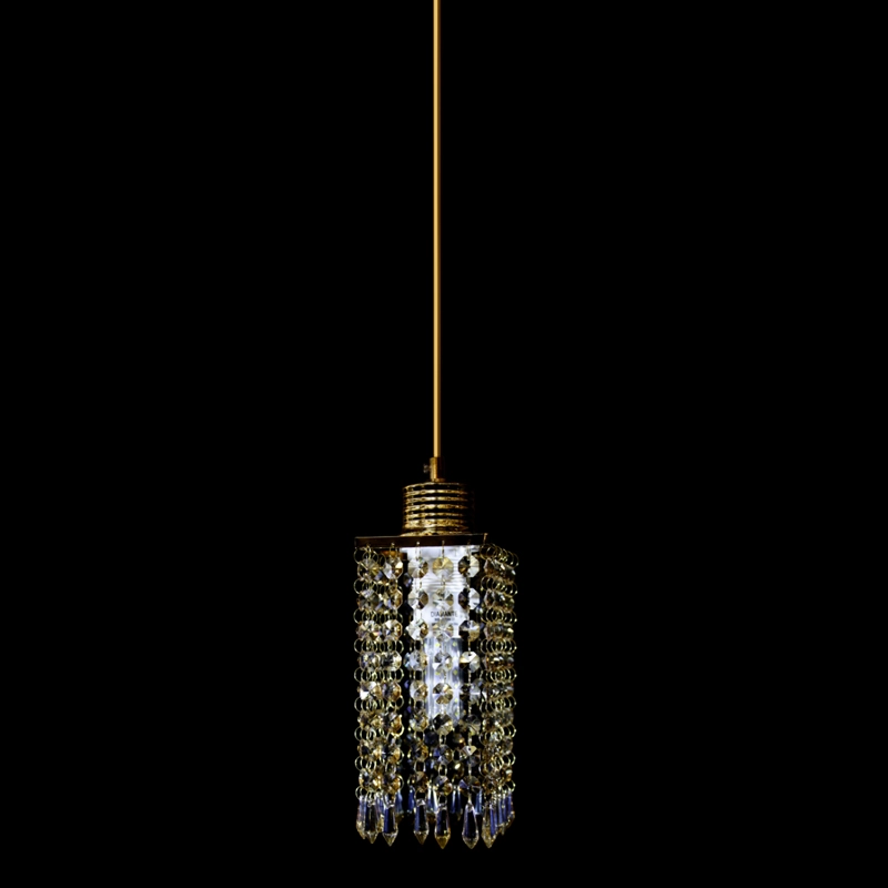 Pendente 1 Lâmpada Bege Metal e Cristal Denver Diamante