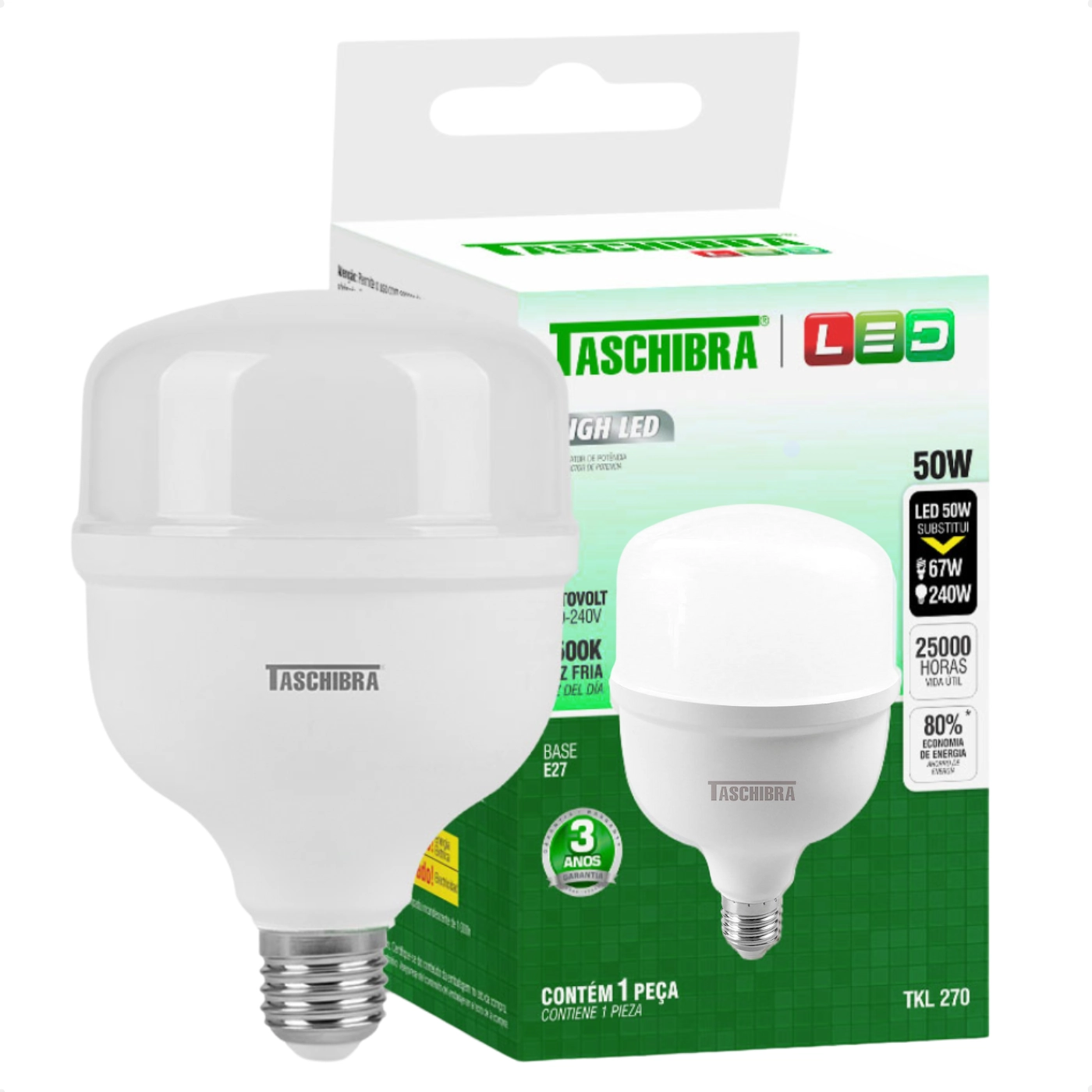 Kit 6 Lâmpadas High Led Tkl 50w Taschibra E27 Bivolt 4000k Neutro