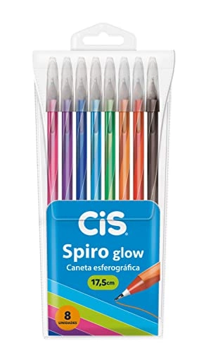 Caneta Esferográfica Spiro Glow, Cis, Multicor, Estojo Com 8 Unidades
