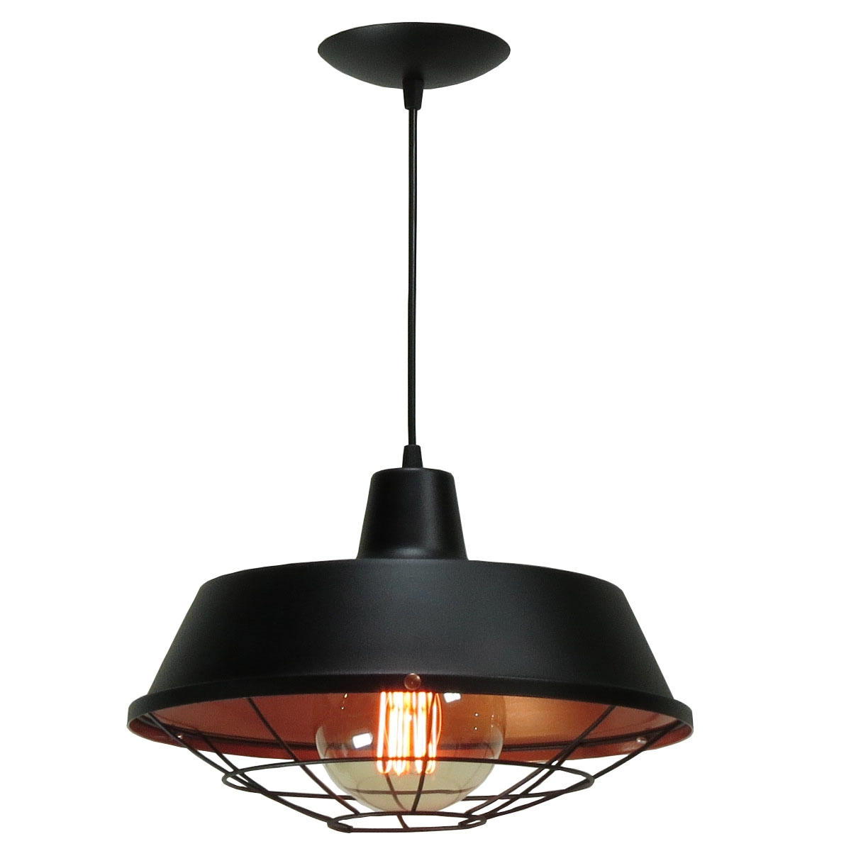 Kit 3 Luminárias Pendente Industrial Retro Com Grade 38cm