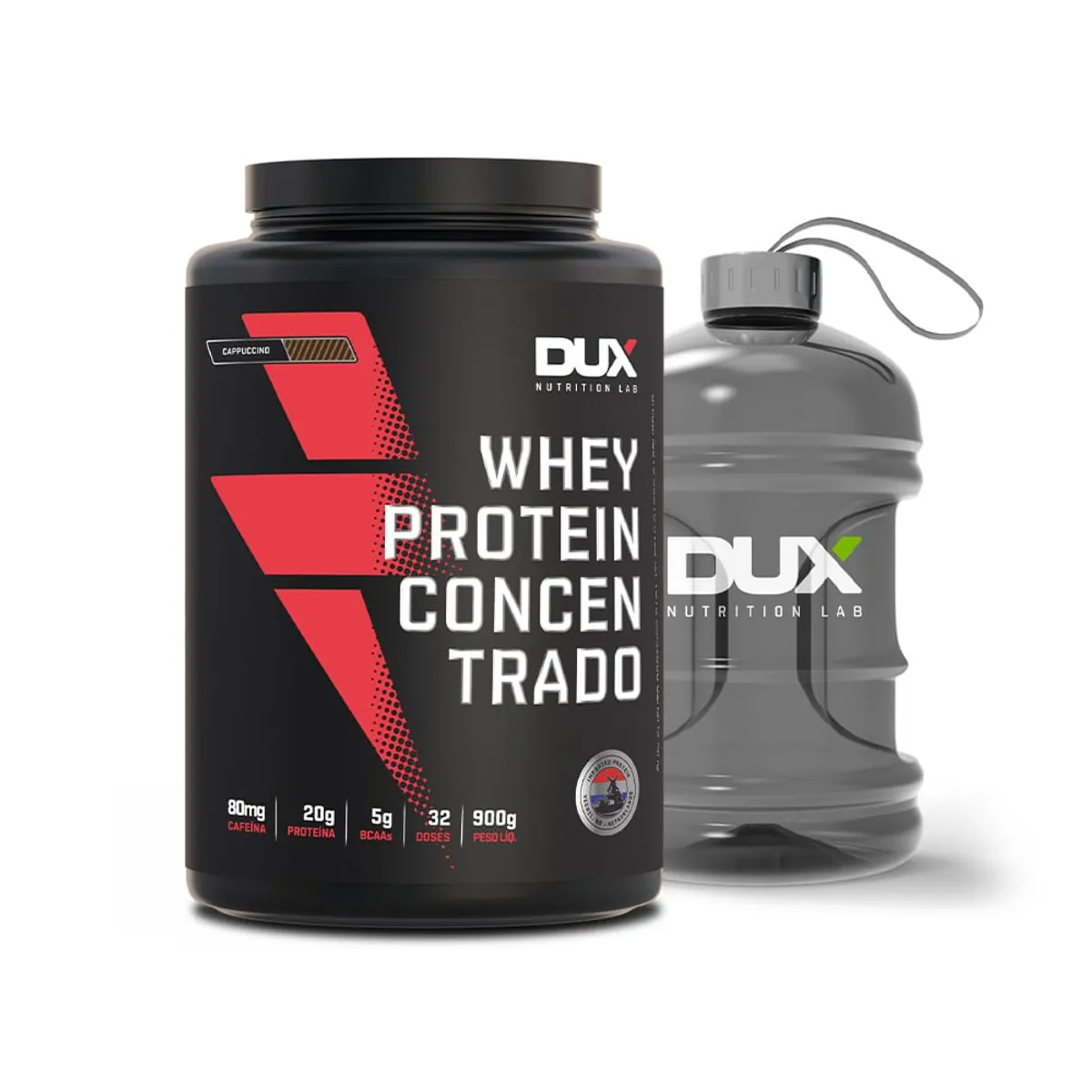 Whey Protein Concentrado 900G + Mini Galão Dux Nutrition Cappucino