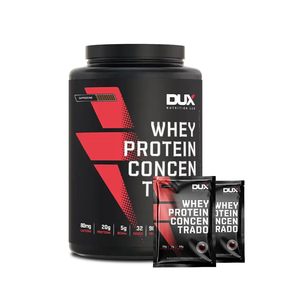 WHEY PROTEIN CONCENTRADO 900g + 2 SACHÊS Dux Nutrition - Chocolate 900g + 2 Sachês (Cookies e Baunil